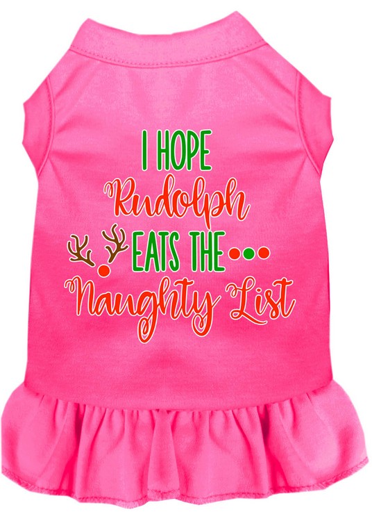 Hope Rudolph Eats Naughty List Screen Print Dog Dress Bright Pink Lg